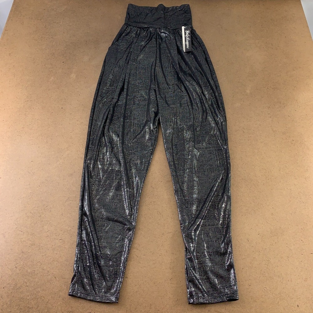 Body Wrappers Adult Size XS Black Sanded Metallic Dance Harem Pants 8541 NWT